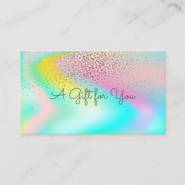 Elegant Modern Confetti Rainbow Holographic Discount Card (Front)