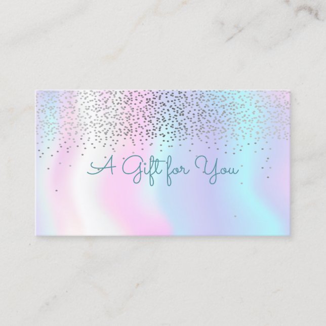 Elegant Modern Confetti Shiny Holographic Discount Card (Front)