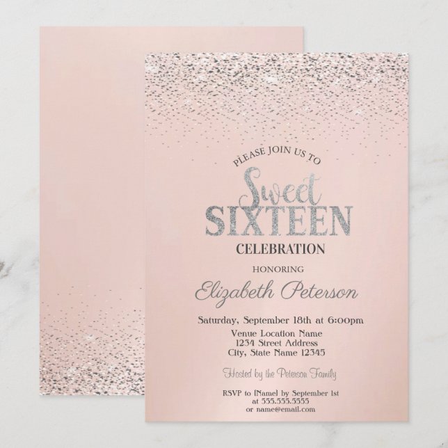 Elegant Modern Confetti Sweet 16 Invitation (Front/Back)
