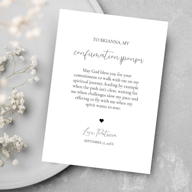 Elegant Modern Confirmation Sponsor Thank You Card (Modern Black and White Elegant Confirmation Sponsor Gift Thank You Card Flat Minimalist Design)