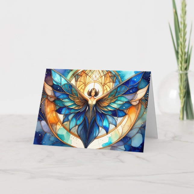 Elegant Modern Contemporary Stained Glass Angel Holiday Card (Front)
