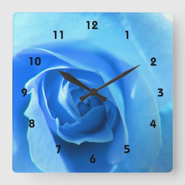 elegant, modern, cool blue rose flower. square wall clock (Front)