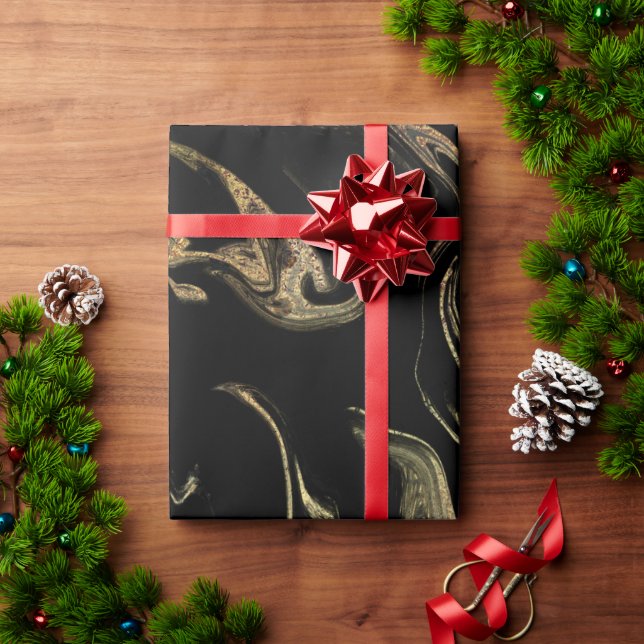 Elegant modern copper gold black marble look wrapping paper (Holiday Gift)