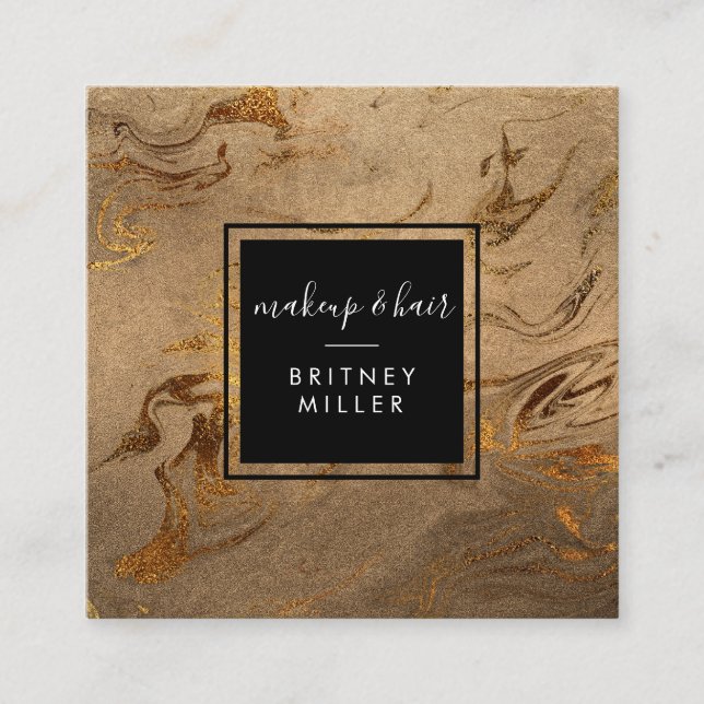 Elegant modern copper gold marble look square business card (Front)