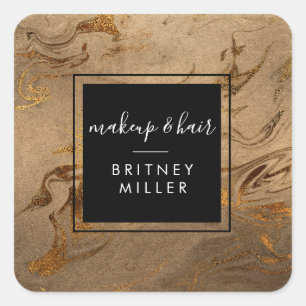 Elegant modern copper gold marble look square sticker
