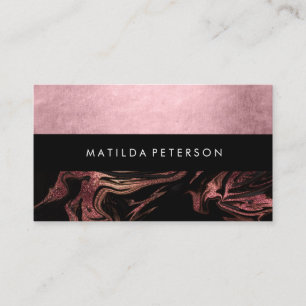 Elegant modern copper rose gold black marble business card