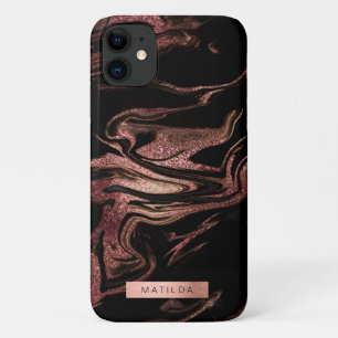 Elegant modern copper rose gold black marble look iPhone 11 case