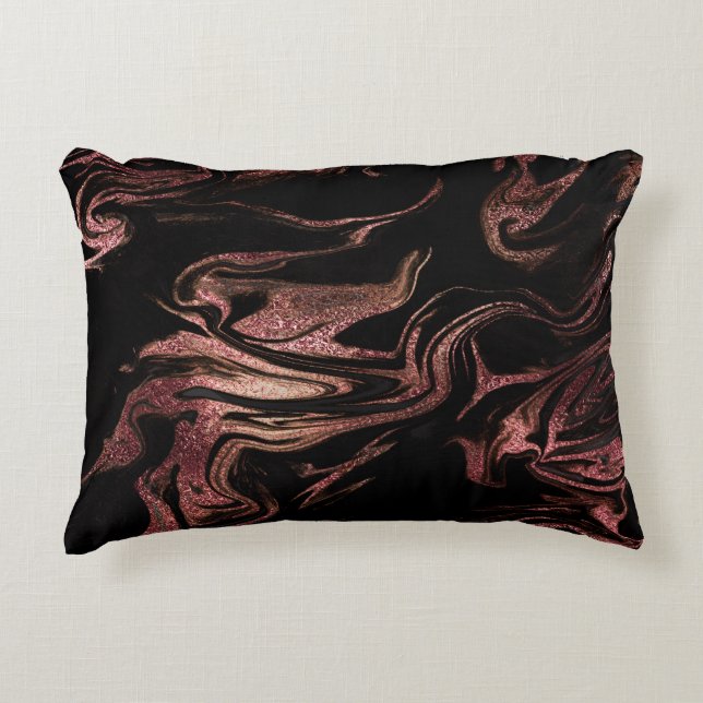 Elegant modern copper rose gold black marble look decorative cushion (Front)