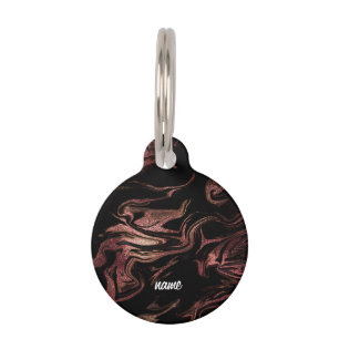 Elegant modern copper rose gold black marble look pet tag