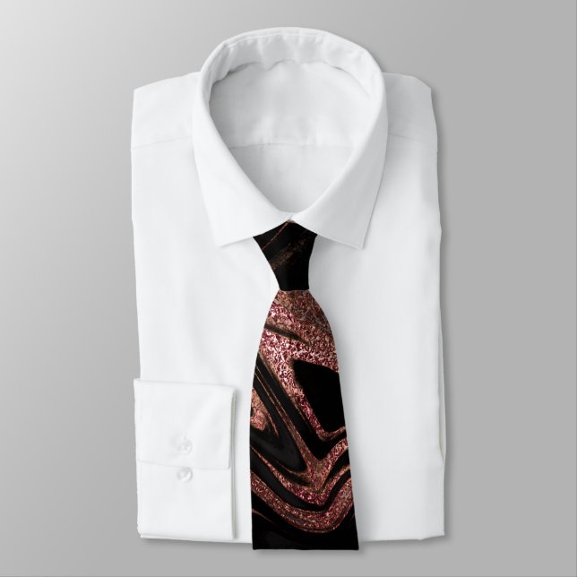 Elegant modern copper rose gold black marble look tie (Tied)