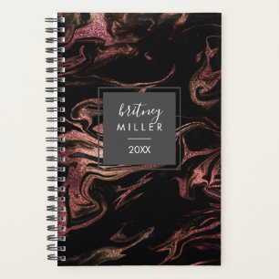 Elegant modern copper rose gold black marble planner
