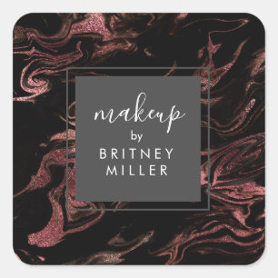 Elegant modern copper rose gold black marble square sticker