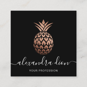 Elegant modern copper rose gold black pineapple square business card