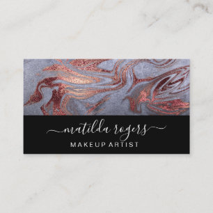 Elegant modern copper rose gold blue marble business card