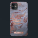 Elegant modern copper rose gold blue marble look iPhone 11 case<br><div class="desc">Beautiful faux copper rose gold and blue marble design.</div>