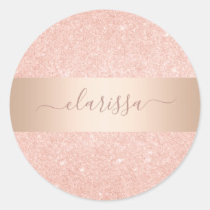 Elegant modern copper rose gold glitter  classic round sticker