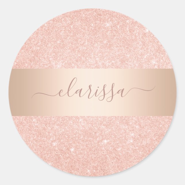 Elegant modern copper rose gold glitter  classic round sticker (Front)