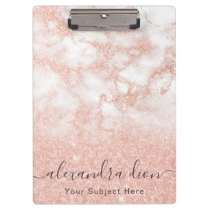 Elegant modern copper rose gold glitter marble clipboard