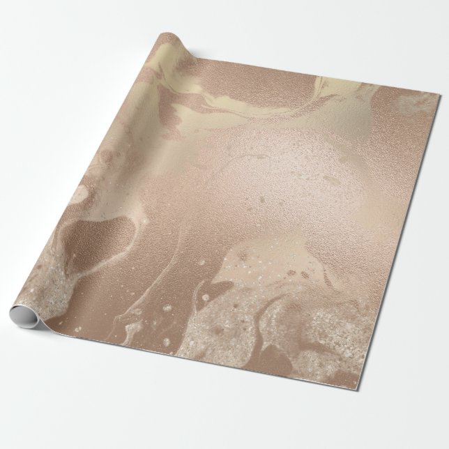 Elegant modern copper rose gold glitter marble wrapping paper (Unrolled)