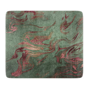 Elegant modern copper rose gold green marble look cutting board