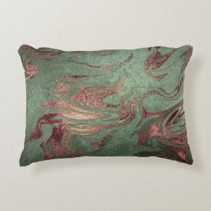 Elegant modern copper rose gold green marble look decorative cushion