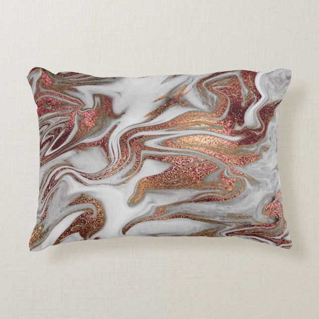 Elegant modern copper rose gold green marble look decorative cushion (Front)