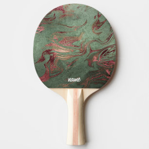 Elegant modern copper rose gold green marble look ping pong paddle