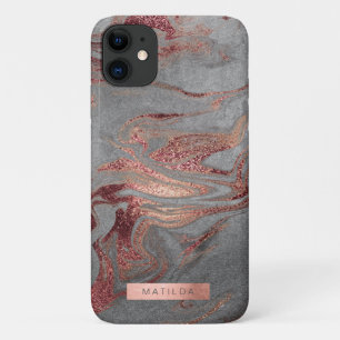Elegant modern copper rose gold grey marble look iPhone 11 case