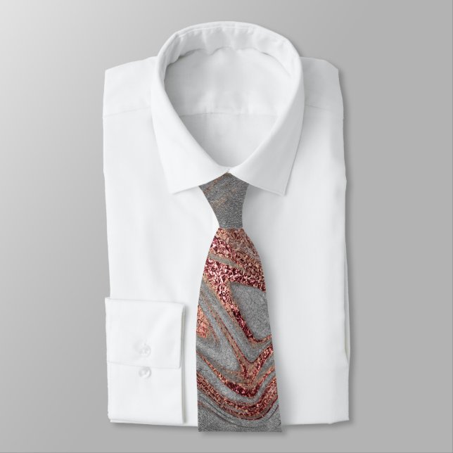 Elegant modern copper rose gold grey marble look tie (Tied)