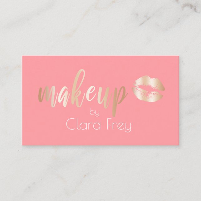 Elegant modern copper rose gold lips and makeup business card (Front)