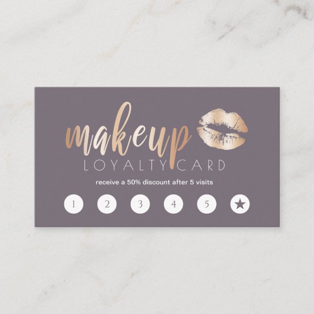 Elegant modern copper rose gold lips and makeup loyalty card (Front)