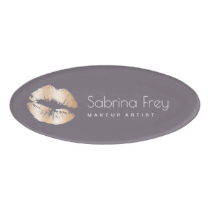 Elegant modern copper rose gold lips makeup artist name tag