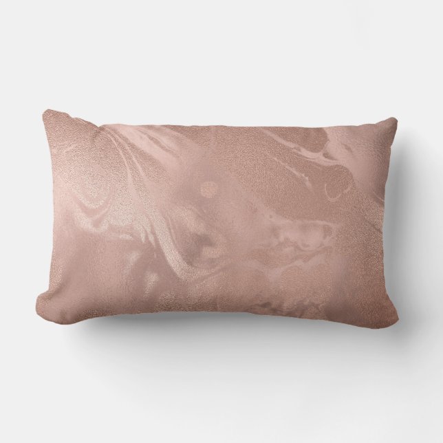 Elegant modern copper rose gold marble look lumbar cushion (Front)