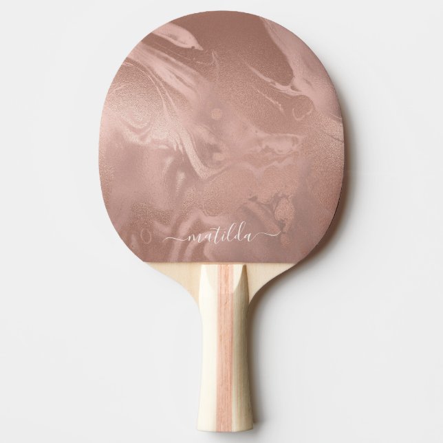 Elegant modern copper rose gold marble look ping pong paddle (Front)