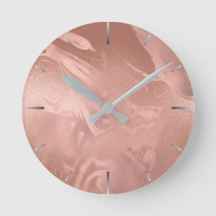 Elegant modern copper rose gold marble look round clock