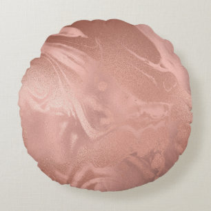 Elegant modern copper rose gold marble look round cushion