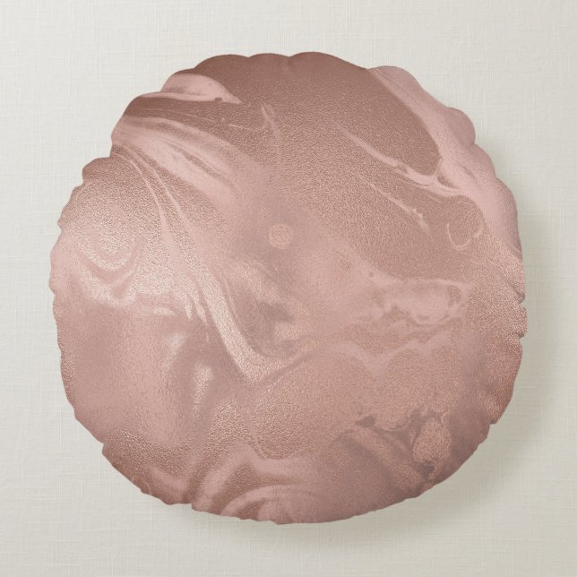 Elegant modern copper rose gold marble look round cushion (Front)
