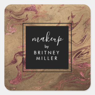 Elegant modern copper rose gold marble look square sticker