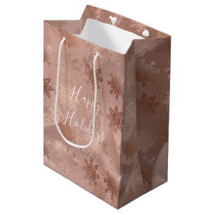 Elegant modern copper rose gold marble snowflakes medium gift bag
