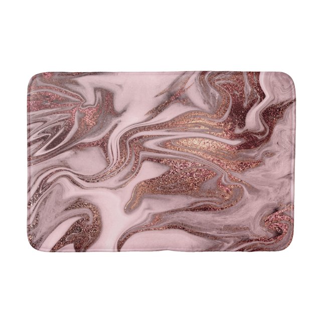 Elegant modern copper rose gold pink marble look bath mat (Front)