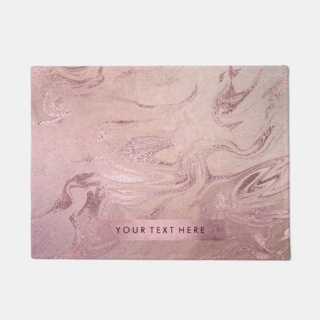 Elegant modern copper rose gold pink marble look doormat (Front)