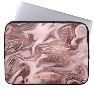 Elegant modern copper rose gold pink marble look laptop sleeve