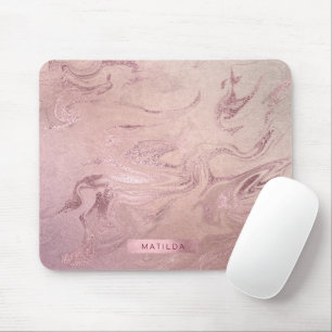 Elegant modern copper rose gold pink marble look mouse mat