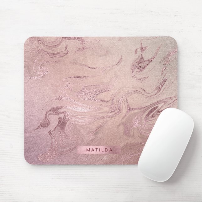 Elegant modern copper rose gold pink marble look mouse mat (With Mouse)