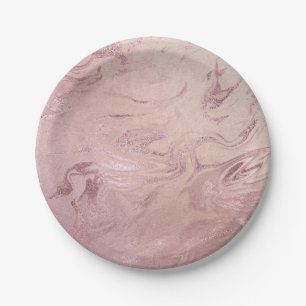 Elegant modern copper rose gold pink marble look paper plate