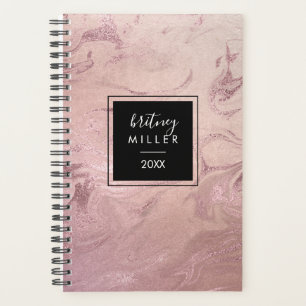 Elegant modern copper rose gold pink marble look planner