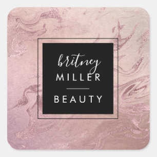 Elegant modern copper rose gold pink marble look square sticker