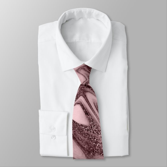Elegant modern copper rose gold pink marble look tie (Tied)