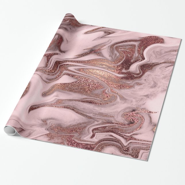 Elegant modern copper rose gold pink marble look wrapping paper (Unrolled)