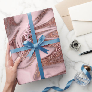 Elegant modern copper rose gold pink marble look wrapping paper
